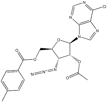 6-Chloro-9-(2-O-acetyl-5-O-(p-toluoyl)-3-azido-3-deoxy-beta-D-ribofuranosyl)-9H-purine Struktur