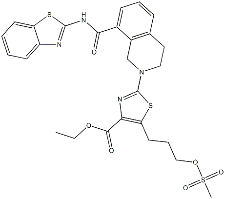 ethyl 2-(8-(benzo[d]thiazol-2-ylcarbamoyl)-3,4-dihydroisoquinolin-2(1H)-yl)-5-(3-(methylsulfonyloxy)propyl)thiazole-4-carboxylate Struktur