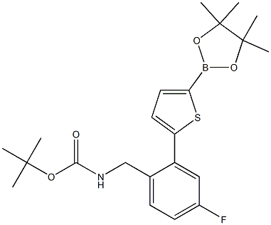 tert-butyl 4-fluoro-2-(5-(4,4,5,5-tetramethyl-1,3,2-dioxaborolan-2-yl)thiophen-2-yl)benzylcarbamate Struktur