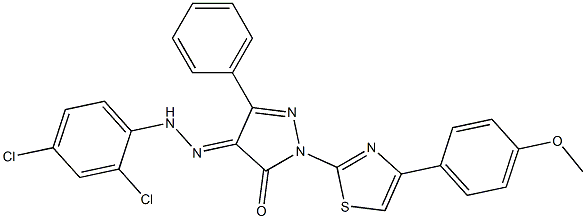 4-[(2,4-dichlorophenyl)hydrazono]-2-[4-(4-methoxyphenyl)-1,3-thiazol-2-yl]-5-phenyl-2,4-dihydro-3H-pyrazol-3-one Struktur