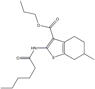 propyl 2-hexanamido-6-methyl-4,5,6,7-tetrahydrobenzo[b]thiophene-3-carboxylate Struktur