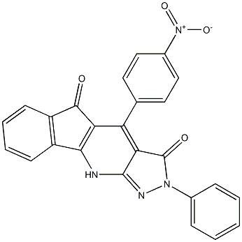 4-(4-nitrophenyl)-2-phenylindeno[1,2-b]pyrazolo[4,3-e]pyridine-3,5(2H,10H)-dione Struktur