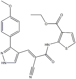 (E)-ethyl 2-(2-cyano-3-(3-(4-methoxyphenyl)-1H-pyrazol-4-yl)acrylamido)thiophene-3-carboxylate Struktur