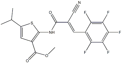 (E)-methyl 2-(2-cyano-3-(perfluorophenyl)acrylamido)-5-isopropylthiophene-3-carboxylate Struktur