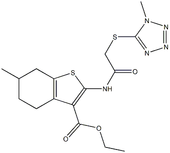 ethyl 6-methyl-2-(2-((1-methyl-1H-tetrazol-5-yl)thio)acetamido)-4,5,6,7-tetrahydrobenzo[b]thiophene-3-carboxylate Struktur