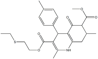 3-(2-(ethylthio)ethyl) 6-methyl 2,7-dimethyl-5-oxo-4-(p-tolyl)-1,4,5,6,7,8-hexahydroquinoline-3,6-dicarboxylate Struktur