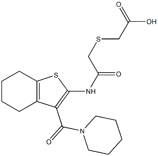 2-((2-oxo-2-((3-(piperidine-1-carbonyl)-4,5,6,7-tetrahydrobenzo[b]thiophen-2-yl)amino)ethyl)thio)acetic acid Struktur