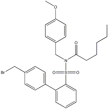 N-(4'-(bromomethyl)biphenyl-2-ylsulfonyl)-N-(4-methoxybenzyl)hexanamide Struktur