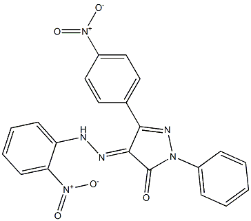 5-(4-nitrophenyl)-4-[(2-nitrophenyl)hydrazono]-2-phenyl-2,4-dihydro-3H-pyrazol-3-one Struktur