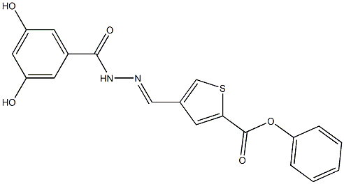 (E)-4-((2-(3,5-dihydroxybenzoyl)hydrazono)methyl)phenyl thiophene-2-carboxylate Struktur