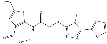 methyl 5-ethyl-2-(2-((5-(furan-2-yl)-4-methyl-4H-1,2,4-triazol-3-yl)thio)acetamido)thiophene-3-carboxylate Struktur