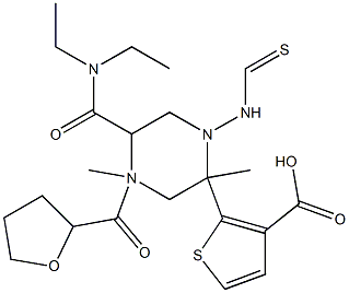 methyl 5-(diethylcarbamoyl)-4-methyl-2-(4-(tetrahydrofuran-2-carbonyl)piperazine-1-carbothioamido)thiophene-3-carboxylate Struktur