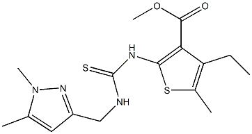 methyl 2-(3-((1,5-dimethyl-1H-pyrazol-3-yl)methyl)thioureido)-4-ethyl-5-methylthiophene-3-carboxylate Struktur