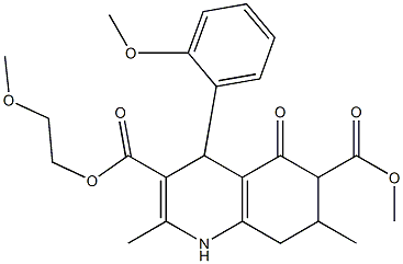 3-(2-methoxyethyl) 6-methyl 4-(2-methoxyphenyl)-2,7-dimethyl-5-oxo-1,4,5,6,7,8-hexahydroquinoline-3,6-dicarboxylate Struktur