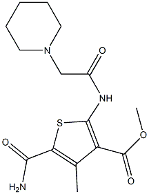 methyl 5-carbamoyl-4-methyl-2-(2-(piperidin-1-yl)acetamido)thiophene-3-carboxylate Struktur