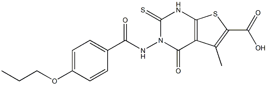 5-methyl-4-oxo-3-(4-propoxybenzamido)-2-thioxo-1,2,3,4-tetrahydrothieno[2,3-d]pyrimidine-6-carboxylic acid Struktur