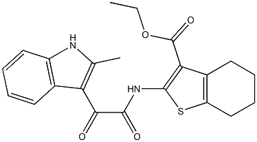 ethyl 2-(2-(2-methyl-1H-indol-3-yl)-2-oxoacetamido)-4,5,6,7-tetrahydrobenzo[b]thiophene-3-carboxylate Struktur