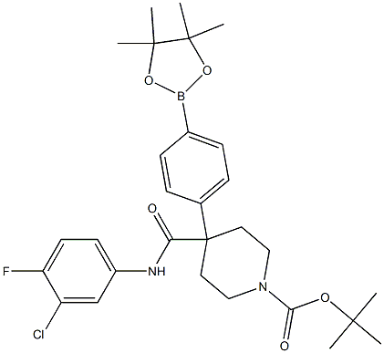 tert-butyl 4-(3-chloro-4-fluorophenylcarbamoyl)-4-(4-(4,4,5,5-tetramethyl-1,3,2-dioxaborolan-2-yl)phenyl)piperidine-1-carboxylate Struktur