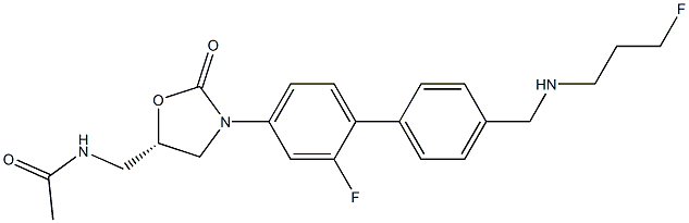 (S)-N-((3-(2-fluoro-4'-((3-fluoropropylamino)methyl)biphenyl-4-yl)-2-oxooxazolidin-5-yl)methyl)acetamide Struktur