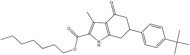 heptyl 6-(4-(tert-butyl)phenyl)-3-methyl-4-oxo-4,5,6,7-tetrahydro-1H-indole-2-carboxylate Struktur