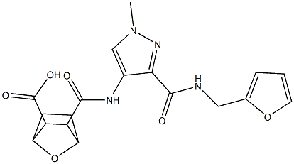 3-((3-((furan-2-ylmethyl)carbamoyl)-1-methyl-1H-pyrazol-4-yl)carbamoyl)-7-oxabicyclo[2.2.1]heptane-2-carboxylic acid Struktur