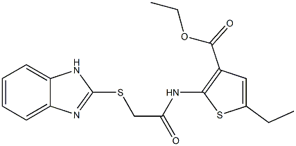 ethyl 2-(2-((1H-benzo[d]imidazol-2-yl)thio)acetamido)-5-ethylthiophene-3-carboxylate Struktur