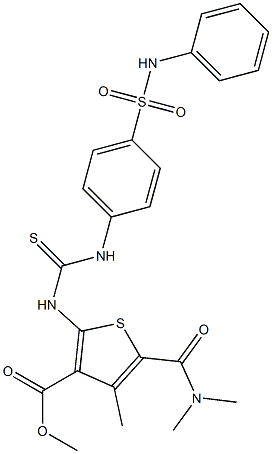 methyl 5-(dimethylcarbamoyl)-4-methyl-2-(3-(4-(N-phenylsulfamoyl)phenyl)thioureido)thiophene-3-carboxylate Struktur