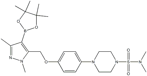 4-(4-((1,3-dimethyl-4-(4,4,5,5-tetramethyl-1,3,2-dioxaborolan-2-yl)-1H-pyrazol-5-yl)methoxy)phenyl)-N,N-dimethylpiperazine-1-sulfonamide Struktur