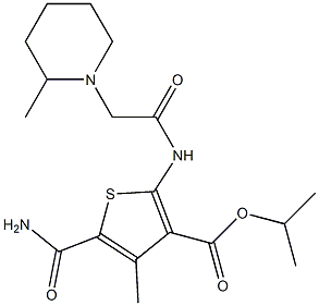 isopropyl 5-carbamoyl-4-methyl-2-(2-(2-methylpiperidin-1-yl)acetamido)thiophene-3-carboxylate Struktur