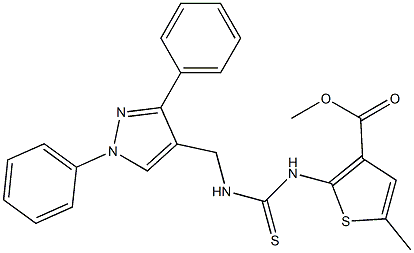 methyl 2-(3-((1,3-diphenyl-1H-pyrazol-4-yl)methyl)thioureido)-5-methylthiophene-3-carboxylate Struktur