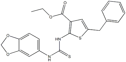 ethyl 2-(3-(benzo[d][1,3]dioxol-5-yl)thioureido)-5-benzylthiophene-3-carboxylate Struktur