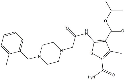 isopropyl 5-carbamoyl-4-methyl-2-(2-(4-(2-methylbenzyl)piperazin-1-yl)acetamido)thiophene-3-carboxylate Struktur