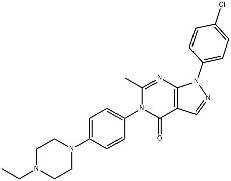 1-(4-chlorophenyl)-5-[4-(4-ethyl-1-piperazinyl)phenyl]-6-methyl-1,5-dihydro-4H-pyrazolo[3,4-d]pyrimidin-4-one Struktur