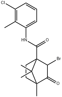 2-bromo-N-(3-chloro-2-methylphenyl)-4,7,7-trimethyl-3-oxobicyclo[2.2.1]heptane-1-carboxamide Struktur