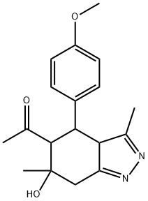 1-[6-hydroxy-4-(4-methoxyphenyl)-3,6-dimethyl-4,5,6,7-tetrahydro-3aH-indazol-5-yl]ethanone Struktur