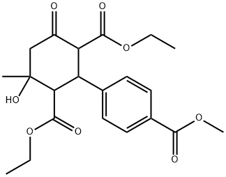 diethyl 4-hydroxy-2-[4-(methoxycarbonyl)phenyl]-4-methyl-6-oxo-1,3-cyclohexanedicarboxylate Struktur