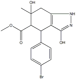 methyl 4-(4-bromophenyl)-3,6-dihydroxy-6-methyl-4,5,6,7-tetrahydro-1H-indazole-5-carboxylate Struktur