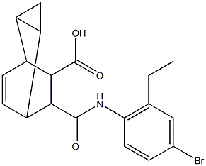 7-[(4-bromo-2-ethylanilino)carbonyl]tricyclo[3.2.2.0~2,4~]non-8-ene-6-carboxylic acid Struktur