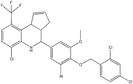 4-{3-bromo-4-[(2,4-dichlorobenzyl)oxy]-5-methoxyphenyl}-6-chloro-9-(trifluoromethyl)-3a,4,5,9b-tetrahydro-3H-cyclopenta[c]quinoline Struktur