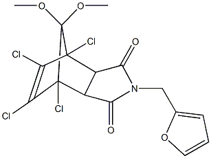 1,7,8,9-tetrachloro-4-(2-furylmethyl)-10,10-dimethoxy-4-azatricyclo[5.2.1.0~2,6~]dec-8-ene-3,5-dione Struktur