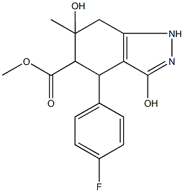 methyl 4-(4-fluorophenyl)-3,6-dihydroxy-6-methyl-4,5,6,7-tetrahydro-1H-indazole-5-carboxylate Struktur