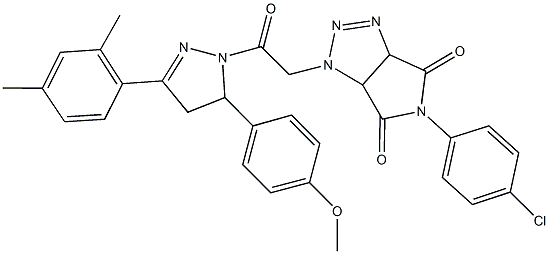 5-(4-chlorophenyl)-1-{2-[3-(2,4-dimethylphenyl)-5-(4-methoxyphenyl)-4,5-dihydro-1H-pyrazol-1-yl]-2-oxoethyl}-3a,6a-dihydropyrrolo[3,4-d][1,2,3]triazole-4,6(1H,5H)-dione Struktur