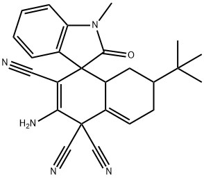 2-amino-6-tert-butyl-1'-methyl-1',3',4a,5,6,7-hexahydro-2'-oxospiro[naphthalene-4,3'-(2'H)-indole]-1,1,3(4H)-tricarbonitrile Struktur