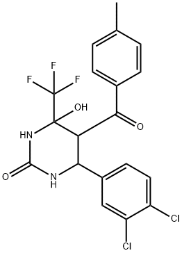 6-(3,4-dichlorophenyl)-4-hydroxy-5-(4-methylbenzoyl)-4-(trifluoromethyl)tetrahydro-2(1H)-pyrimidinone Struktur