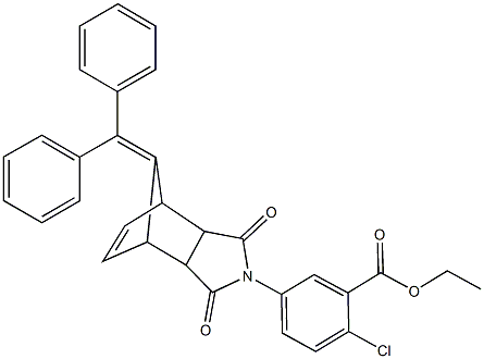 ethyl 2-chloro-5-[10-(diphenylmethylene)-3,5-dioxo-4-azatricyclo[5.2.1.0~2,6~]dec-8-en-4-yl]benzoate Struktur