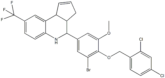 4-{3-bromo-4-[(2,4-dichlorobenzyl)oxy]-5-methoxyphenyl}-8-(trifluoromethyl)-3a,4,5,9b-tetrahydro-3H-cyclopenta[c]quinoline Struktur