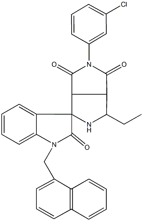 2-(3-chlorophenyl)-4-ethyl-1'-(1-naphthylmethyl)-1',3a,3',4,6,6a-hexahydrospiro(pyrrolo[3,4-c]pyrrole-6,3'-[2'H]-indole)-1,2',3(2H,3aH)-trione Struktur