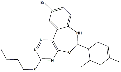 10-bromo-3-(butylsulfanyl)-6-(4,6-dimethyl-3-cyclohexen-1-yl)-6,7-dihydro[1,2,4]triazino[5,6-d][3,1]benzoxazepine Struktur