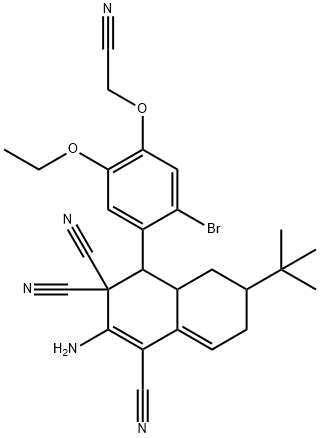 2-amino-4-[2-bromo-4-(cyanomethoxy)-5-ethoxyphenyl]-6-tert-butyl-4a,5,6,7-tetrahydro-1,3,3(4H)-naphthalenetricarbonitrile Struktur