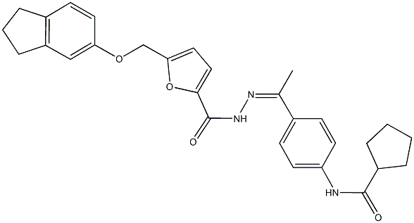 N-[4-(N-{5-[(2,3-dihydro-1H-inden-5-yloxy)methyl]-2-furoyl}ethanehydrazonoyl)phenyl]cyclopentanecarboxamide Struktur